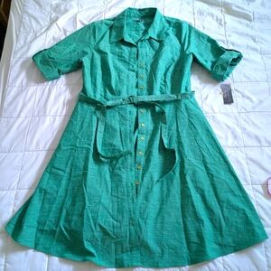 NWT Shamrock Green Midi Dress Button-up Pockets
